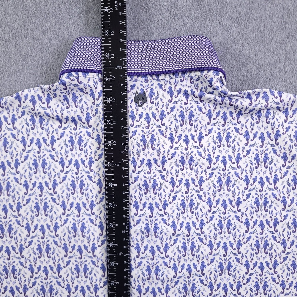 Greyson Polo Shirt Mens L Robert Trent Jones Blue White Ocean Curiosities Golf - Picture 9 of 10